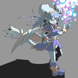  1girl blue_skin colored_skin dragon_tail grey_background highres lunastra monster_hunter_(series) personification san_setu tail yellow_eyes 