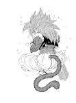  1boy absurdres artist_name dougi dragon_ball dragon_ball_gt fenyon full_body gogeta greyscale highres male_focus metamoran_vest monkey_boy monkey_tail monochrome open_mouth pants simple_background solo spiky_hair super_saiyan super_saiyan_4 tail twitter_username white_background 