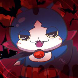  absurdres black_cape blue_fur blush cape fangs gabunyan haramaki highres looking_at_viewer no_humans notched_ear red_cape solo suzu_youkai two-sided_cape two-sided_fabric upper_body youkai_(youkai_watch) youkai_watch 