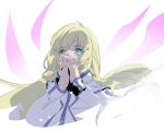  1girl blonde_hair blue_eyes cofffee colette_brunel long_hair own_hands_together simple_background solo tales_of_(series) tales_of_symphonia white_background wings 