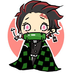  1boy antasu bamboo belt bit_gag black_hair black_jacket black_pants blush_stickers border buttons checkered_clothes checkered_kimono chibi commentary_request cosplay demon_boy demon_slayer_uniform earrings full_body furrowed_brow gag gagged green_kimono hair_slicked_back jacket japanese_clothes jewelry kamado_nezuko kamado_nezuko_(cosplay) kamado_tanjirou kimetsu_no_yaiba kimono looking_at_viewer male_focus multicolored_hair no_sclera ofuda_earrings outline outside_border pants pink_background pink_eyes pleading_eyes red_hair round_border scar scar_on_face scar_on_forehead short_hair simple_background solo sound_effects standing straight-on two-tone_hair white_belt white_outline 