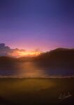  alu.m_(alpcmas) clouds gradient_sky highres mountain night night_sky no_humans ocean orange_sky original sand scenery signature sky sunset water 