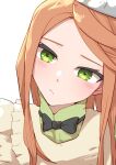  1girl black_bow black_bowtie bow bowtie closed_mouth etie_(fire_emblem) fcgc_(friedalwaysgood) fire_emblem fire_emblem_engage green_eyes head_tilt highres long_hair looking_at_viewer one-hour_drawing_challenge orange_hair portrait swept_bangs 