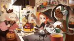  5girls cake candy closed_eyes dark-skinned_female dark_skin food halloween highres kitchen marina_(splatoon) multiple_girls nomu_(29_nom) smile splatoon_(series) splatoon_2 