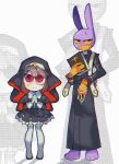  1boy 1girl alternate_costume bible_(object) black_eyes book brown_hair clenched_teeth colored_sclera commentary gloves height_difference highres holding holding_book jax_(the_amazing_digital_circus) jewelry maplemersh26 necklace nun own_hands_together pomni_(the_amazing_digital_circus) priest red_eyes short_hair symbol-only_commentary teardrop teeth the_amazing_digital_circus thigh-highs white_thighhighs yellow_gloves yellow_sclera 