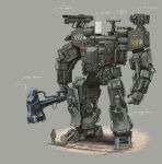  1boy absurdres ak-74 assault_rifle balaclava body_armor boots bulletproof_vest cable cannon chenlongque concept_art derivative_work energy_cannon english_commentary gun hammer hammer_and_sickle highres kalashnikov_rifle light machinery mecha military military_uniform military_vehicle missile_pod original railgun red_star rifle robot roundel science_fiction shoulder_cannon size_difference smersh soldier soviet soviet_army spetsnaz star_(symbol) uniform weapon 