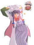  1girl book chzzei eating food fruit highres long_hair one_eye_closed patchouli_knowledge simple_background solo sweatdrop touhou very_long_hair watermelon 