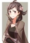  1girl absurdres blush brown_cloak brown_eyes brown_hair cloak closed_mouth fire_emblem fire_emblem_fates flower freckles hair_flower hair_ornament highres looking_at_viewer mozu_(fire_emblem) solo to_(tototo_tk) twintails 