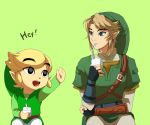  blonde_hair blue_eyes drink dual_persona earrings gloves hat jewelry link muse_(rainforest) nintendo pointy_ears smile super_smash_bros. the_legend_of_zelda toon_link twilight_princess wind_waker 