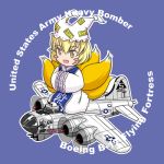  airplane animal_ears b-17 blonde_hair blush_stickers bomber chibi fox_ears fox_tail hat lowres multiple_tails sakurato_tsuguhi sitting tail touhou wwii yakumo_ran yellow_eyes 