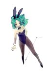  bunny_ears bunnysuit fishnet_pantyhose fishnets green_eyes green_hair original pantyhose perspective rabbit_ears rr short_hair solo 