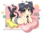  black_hair cat_ears cat_tail highres ojitcha original panties red_eyes short_hair solo tail thigh-highs thighhighs underwear 