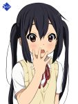  blush brown_eyes flat_chest highres k-on! long_hair nakano_azusa open_mouth ribbon ryunnu school_uniform solo sweater sweater_vest twintails 