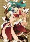  08 alice_(wonderland) alice_in_wonderland animal_ears aqua_eyes blonde_hair blue_eyes boots brown_eyes brown_hair bunny_ears cake food fork grin hair_ribbon happy long_hair pantyhose personification plate pocket_watch rabbit_ears ribbon sabutarou sandwich short_hair side_ponytail skirt smile stuffed_animal stuffed_bunny stuffed_toy watch white_hair white_rabbit yellow_eyes 