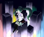  barefoot detached_sleeves green_eyes green_hair hatsune_miku hatsune_miku_(append) highres miku_append navel ryou@ryou sitting solo thigh-highs thighhighs twintails vocaloid vocaloid_append 