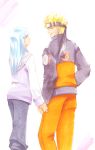  1girl blue_hair couple forehead_protector highres holding_hands hyuuga_hinata lavender_eyes long_hair mochi-rin-515 naruto smile uzumaki_naruto 