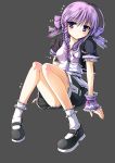  blush braid hair_ribbon highres legs original oto_taku purple_eyes purple_hair ribbon sitting solo violet_eyes wrist_cuffs yinzhai 