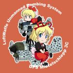  airplane blush_stickers bomber chibi doll dress fw_190 junkers_ju_88 lowres medicine_melancholy mistel_(weapon) ribbon sakurato_tsuguhi short_hair touhou wwii 