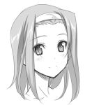  alternate_hairstyle hairband head himura_kiseki k-on! long_hair lowres monochrome smile solo tainaka_ritsu 