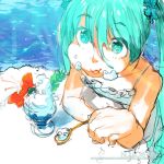  blue_hair eating face food foreshortening hands hatsune_miku ice_cream kazeto looking_up mouth_full pool raised_eyebrows sketch solo spoon twintails vocaloid water 