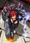  breasts cleavage elbow_gloves fingerless_gloves gloves gun highres mecha mecha_musume metal_gear metal_gear_solid metal_gear_solid_peace_walker military personification pupa_(mgs:peace_walker) red_eyes red_hair redhead solo thigh-highs thighhighs weapon 