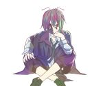  aharan androgynous antennae bad_id cape green_hair necktie red_eyes reverse_trap short_hair solo stare torn_clothes touhou wriggle_nightbug 