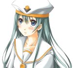  aria beret blue_eyes blush breasts female green_hair hat long_hair solo uniform yuuna_katsumi 