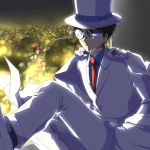  blue_eyes brown_hair cape detective_conan hat kaito_kid male meimone monocle necktie short_hair solo 