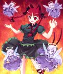  &gt;_&lt; :d animal_ears braid cat_ears cat_tail fairy_wings greave_(artist) kaenbyou_rin looking_at_viewer multiple_girls multiple_tails open_mouth red_eyes red_hair redhead short_hair smile tail touhou twin_braids twintails wings xd zombie_fairy 