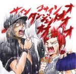  bandana grey_hair hat megaphone puyopuyo redhead shouting subarashiki_kono_sekai tears wristband 