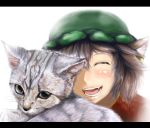  bad_id brown_hair cat cat_ears chen closed_eyes face fang hat letterboxed open_mouth oriennto realistic short_hair smile solo teeth touhou 
