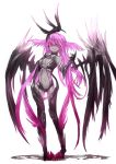 bare_shoulders black_skin breasts claws cleavage cleavage_cutout elbow_gloves gloves hair_ornament head_wings highres lilith_(shirogane_usagi) long_hair midriff original pink_eyes pink_hair shadow shirogane_usagi simple_background solo thigh-highs thighhighs very_long_hair wings 