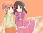  1girl artist_request brown_hair couple crossdressinging hair_bobbles hair_ornament hairpin holding_hands hoodie inami_mahiru matsumoto_ryou orange_hair short_twintails side_ponytail smile takanashi_souta trap twintails working!! young 