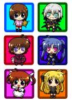  blonde_hair blush book brown_hair chibi fate_testarossa mahou_shoujo_lyrical_nanoha mahou_shoujo_lyrical_nanoha_a&#039;s mahou_shoujo_lyrical_nanoha_a&#039;s_portable:_the_battle_of_aces material-d material-l material-s red_eyes short_hair takamachi_nanoha twintails violet_eyes wings yagami_hayate 