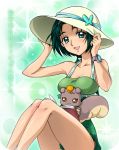  book dress futari_wa_precure green_eyes green_hair hat iyou legs nuts precure sundress yes!_precure_5 yukkyun 
