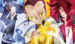  2boys blue_eyes blue_hair cape choker cobra_(animal) cobraja curly_hair hair_up heartcatch_precure! highres kumojacky long_hair multiple_boys precure rainbow_order red_eyes red_hair redhead sasorina scorpion spider wanco yellow_eyes 