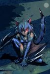  blue_hair bow_(artist) bow_(bhp) capcom glowing_eye highres light_trail monster_girl monster_hunter nargacuga personification red_eyes scar tail wings 