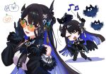  1girl absurdres asymmetrical_horns bare_shoulders black_hair blue_hair blush breasts colored_inner_hair demon_horns fur_trim glasses hair_ornament highres hololive hololive_english horns large_breasts long_hair looking_at_viewer mole mole_under_eye multicolored_hair music nerissa_ravencroft pumpkin red_eyes singing smile solo two-tone_hair uneven_horns virtual_youtuber yomosaka 