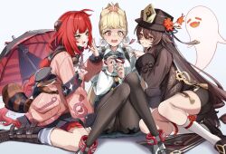  alice_thymefield animal_ears boo_tao_(genshin_impact) genshin_impact ghost heterochromia hu_tao_(genshin_impact) long_hair multiple_girls rabbit_ears ukinami_yuzuha zenless_zone_zero 