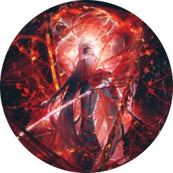  black_hair blood blood_on_weapon burnt e.g.o_(project_moon) embers fire game_cg great_trichiliocosm_(e.g.o) japanese_clothes kimono limbus_company long_hair nai_ga obi official_art ootachi project_moon red_eyes ryoshu_(project_moon) sash shiromuku string string_of_fate uchikake veil veins weapon white_kimono 