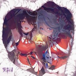 furina_(genshin_impact) genshin_impact hu_tao_(genshin_impact) long_hair looking_at_viewer multiple_girls pov short_hair sushispin