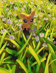  :3 animal animal_focus chibi chibi_only commentary deer english_commentary flandrepudding flower grass green_eyes highres littlest_pet_shop lps_deer_634 no_humans object_focus outdoors painterly solo toy white_flower 