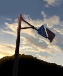  absurdres blue_sky clouds evening highres no_humans original outdoors road_sign scenery sign sky sumassha_t_t sun sunset 