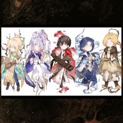  5boys absurdres alkaid_mcgrath animal_print ankle_boots arm_guards ayn_alwyn bamboo_print bamboo_slips bare_legs black_boots black_border black_cape black_hair black_hanfu black_headband black_robe black_shoes blonde_hair blue_eyes blue_hair blue_pants blue_robe book boots border branch brown_boots brown_cape brown_shoes butterfly_print cael_anselm calligraphy_brush cape changpao chinese_clothes chinese_commentary clarence_clayden coat column_lineup curtained_hair dagger deformed flats floral_print_sleeves flower flower_knot full_body fur-trimmed_cape fur_trim gloves green_eyes green_ribbon green_scarf green_sleeves grey_hair guqin hair_between_eyes hair_bun hair_ornament hair_ribbon hair_stick hanfu headband highres holding holding_book holding_calligraphy_brush holding_dagger holding_instrument holding_knife holding_paintbrush holding_scroll holding_weapon instrument jade_(gemstone) knife lars_rorschach leaf_print letterboxed long_hair long_hair_between_eyes long_sleeves looking_at_viewer loosely_tucked_bangs lovebrush_chronicles low_ponytail male_focus mole mole_under_eye monocle multiple_boys no_mouth official_alternate_costume open_clothes open_coat open_robe paintbrush pants parted_bangs pointy_boots ponytail print_cape purple_cape purple_flower red_cape red_eyes red_flower reverse_grip ribbon ribbon_earrings robe sample_watermark sash scarf scroll shirt shoes short_hair side_cape side_slit sideways_glance simple_background single_hair_bun standing sweater_guard tangzhuang tassel tree two-sided_cape two-sided_fabric very_long_hair violet_eyes waist_sash wangulongdong water watermark watermark_grid weapon white_background white_coat white_flower white_gloves white_pants white_ribbon white_robe white_shirt wide_sleeves wisteria yaopei yellow_cape yellow_robe 