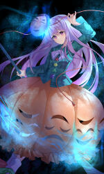  1girl absurdres blue_shirt boots bow bowtie bubble_skirt buttons closed_mouth commentary expressionless footwear_bow frilled_skirt frills glowing green_bow hata_no_kokoro highres holding long_hair long_sleeves mask multicolored_buttons nettian51 night orange_skirt pink_eyes pink_hair plaid_clothes plaid_shirt purple_bow purple_bowtie red_bow shirt skirt skirt_cutout standing star_(sky) string symbol-only_commentary touhou white_boots 