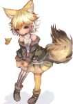  1girl absurdres animal_ears blonde_hair boots camisole coyopotato coyote_(kemono_friends) extra_ears gloves highres jacket kemono_friends kemono_friends_v_project kneehighs looking_at_viewer maki_gamin microphone short_hair simple_background skirt socks tail virtual_youtuber wolf_ears wolf_girl wolf_tail yellow_eyes 