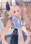  1girl ahoge aloupeep_(enna_alouette) apron blonde_hair blue_hair blue_nails blue_shirt blue_skirt chiri_(ch!) enna_alouette feathered_wings gradient_hair head_wings kitchen long_hair long_skirt low_twintails low_wings multicolored_hair nijisanji nijisanji_en official_art open_mouth purple_wings sample_watermark shirt skirt smile solo twintails very_long_hair violet_eyes virtual_youtuber watermark white_wings wings 