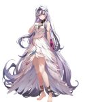  1girl arm_behind_back bare_shoulders barefoot black_hair book breasts chain choker closed_mouth dress elbow_gloves feather_hair_ornament feather_trim feathers fire_emblem fire_emblem_engage fire_emblem_heroes full_body gloves grey_hair hair_ornament hand_on_own_chest hand_up highres holding kanda_done long_hair looking_at_viewer multicolored_hair non-web_source official_art sleeveless sleeveless_dress small_breasts smile solo standing toes transparent_background two-tone_hair veyle_(fire_emblem) violet_eyes 