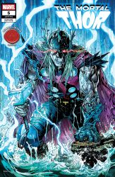  1boy absurdres blonde_hair blue_pants cape character_name clenched_teeth comic_cover company_name copyright_logo copyright_name cover cover_page dark_persona english_text eye_trail glowing glowing_eyes grey_helmet hammer helmet highres holding holding_hammer holding_weapon light_trail lightning logo looking_at_viewer male_focus marvel mjolnir_(marvel) muscular muscular_male nethodiazz official_alternate_costume official_art pants rain red_cape red_eyes solo spiked_belt spiked_helmet superhero_costume teeth thor_(marvel) thor_(marvel)_(series) water wax_seal weapon western_comics_(style) winged_helmet 