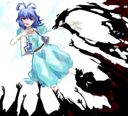  1girl absurdres black_hands blue_dress blue_eyes blue_hair cha_syu_oic colored_extremities dress hagoromo highres kaku_seiga medium_hair open_mouth shawl touhou 